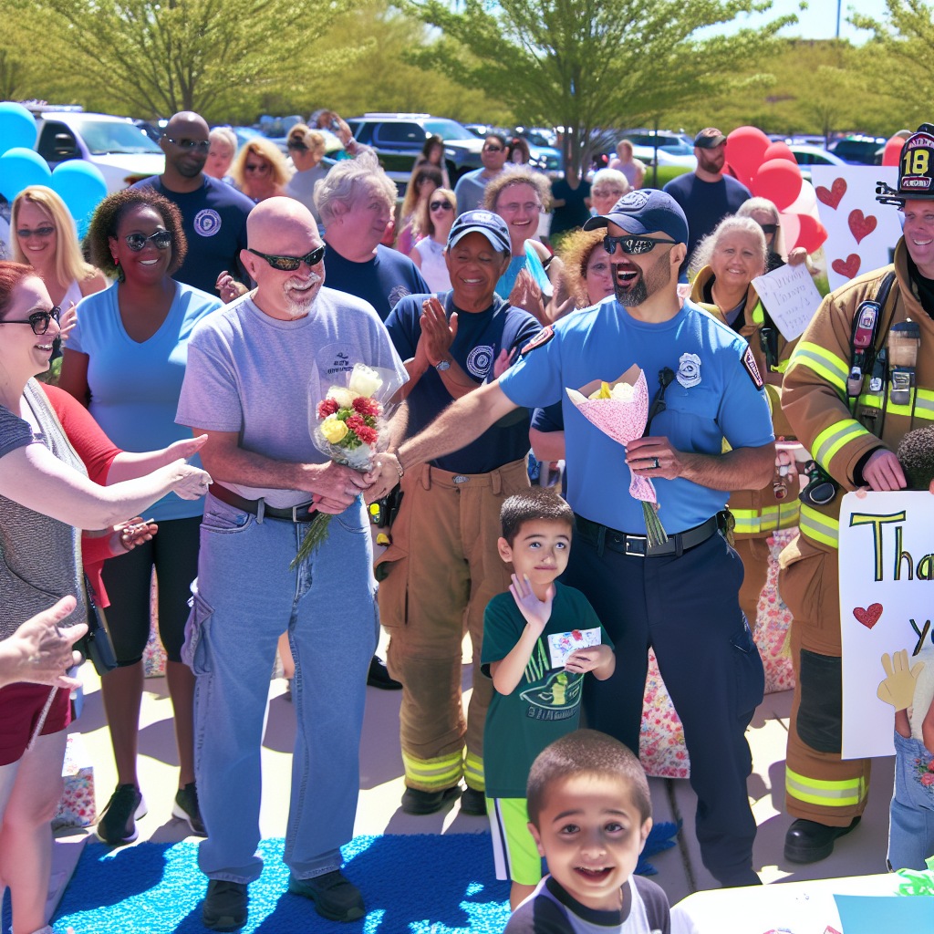 A heartwarming image depicting a community event where people show appreciation towards first responders.