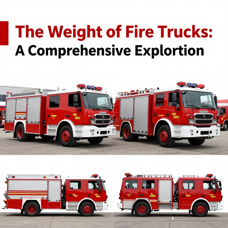 A diverse lineup of fire trucks illustrating their different types and respective weights.