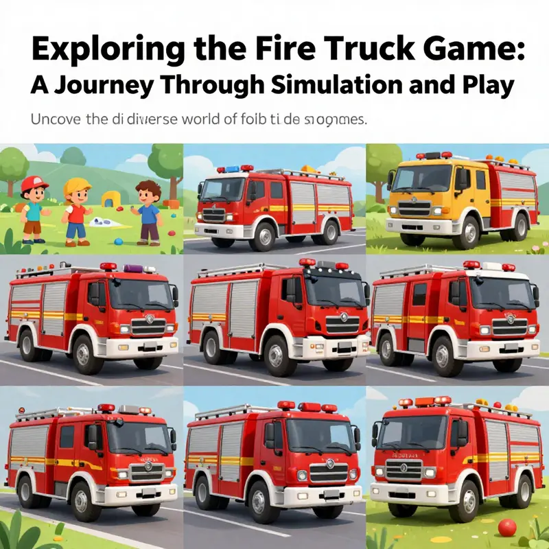 A collage of fire truck games highlighting their educational and simulation aspects, appealing to all age groups.