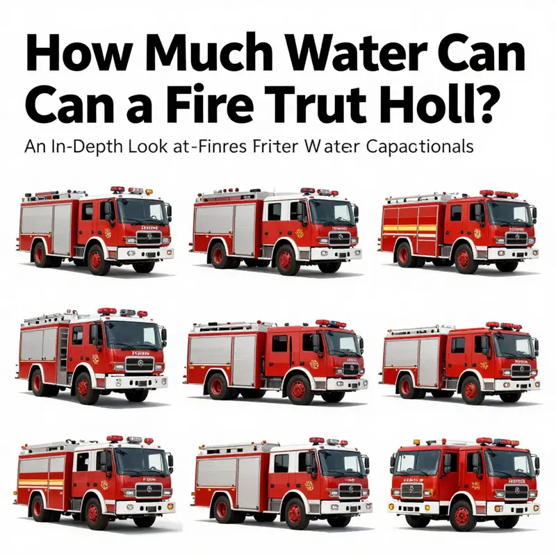 An assortment of fire trucks demonstrating their varied sizes and water capacities in a firefighting environment.