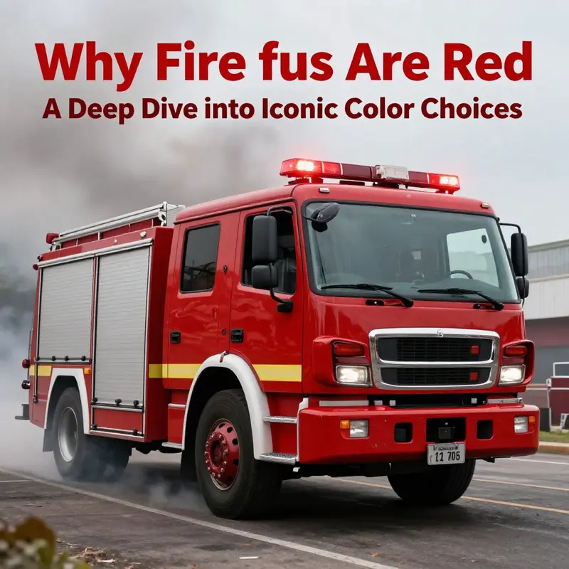 A vibrant red fire truck with flashing lights, set against a smoky backdrop, representing emergency response.