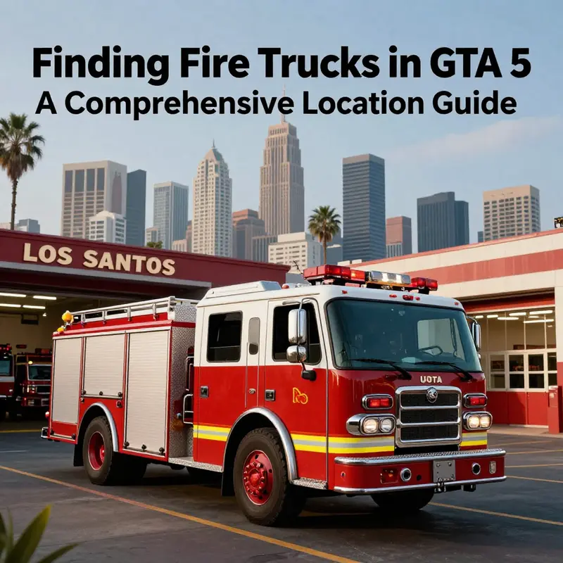 Fire truck stationed in front of a Los Santos fire station, symbolizing emergency services.