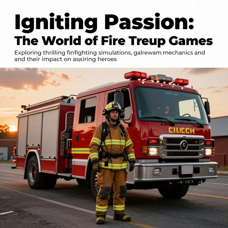 A heroic firefighter stands next to a fire truck during sunset, embodying courage and dedication to public service.