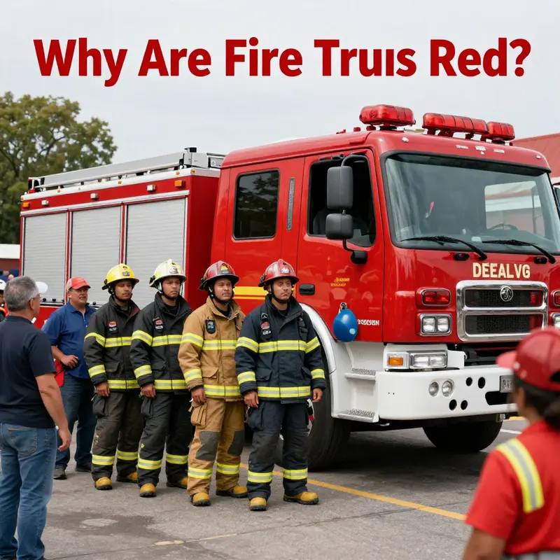 A historical glimpse of a red fire truck amidst the era’s common black automobiles, showcasing the color’s early significance.