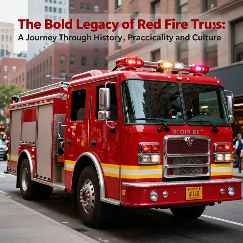 A detailed photo of a fire truck in bright red color amidst a busy city street, showcasing its urgent response capabilities.