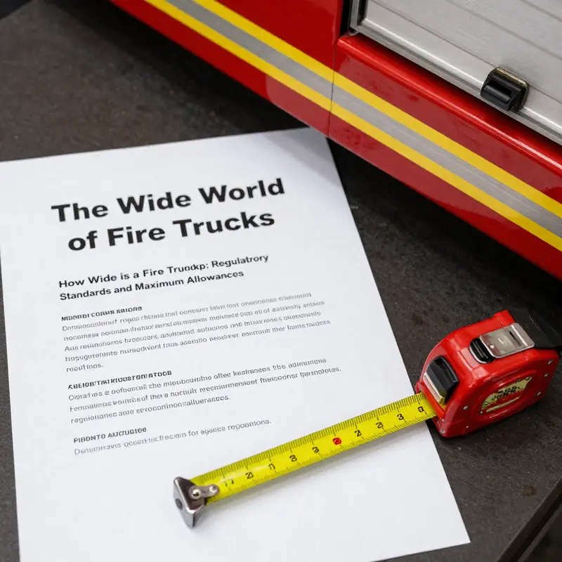 Standard dimensions of a fire truck highlighted in a real-world context.
