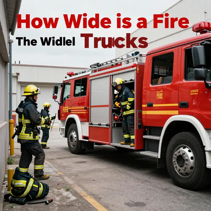 Standard dimensions of a fire truck highlighted in a real-world context.