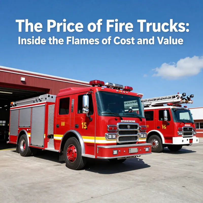 An array of fire trucks highlighting various standard models: pumper and ladder trucks.