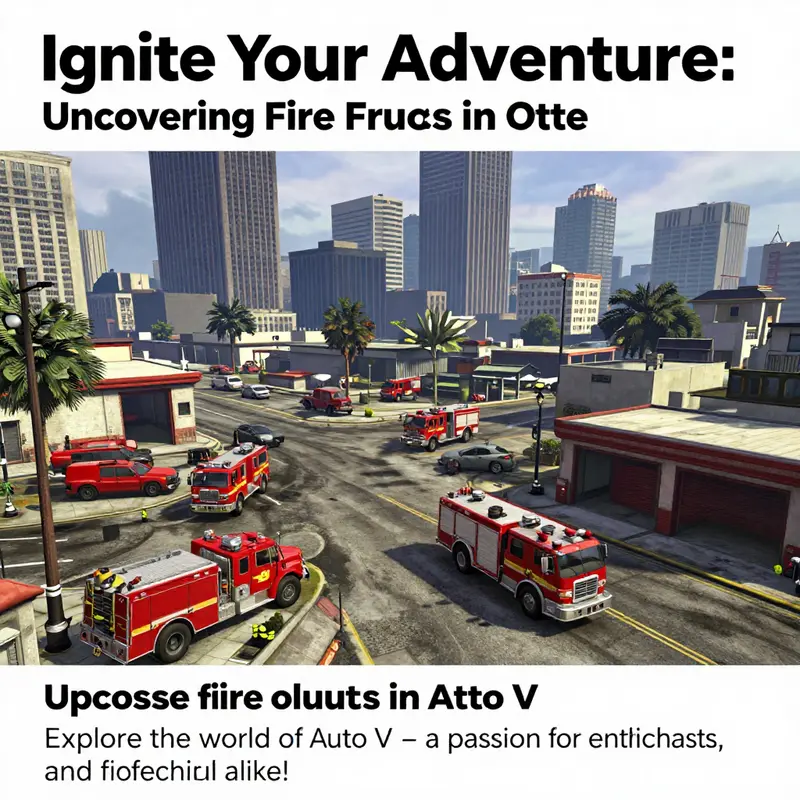 A dramatic skyline view of Los Santos featuring fire trucks and vibrant city life from GTA V.