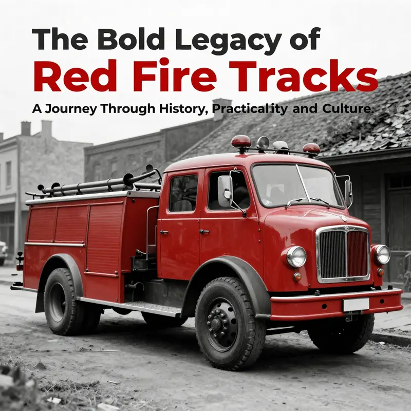 An early 1900s fire truck representing the historical choice of red, set against a gritty urban landscape.