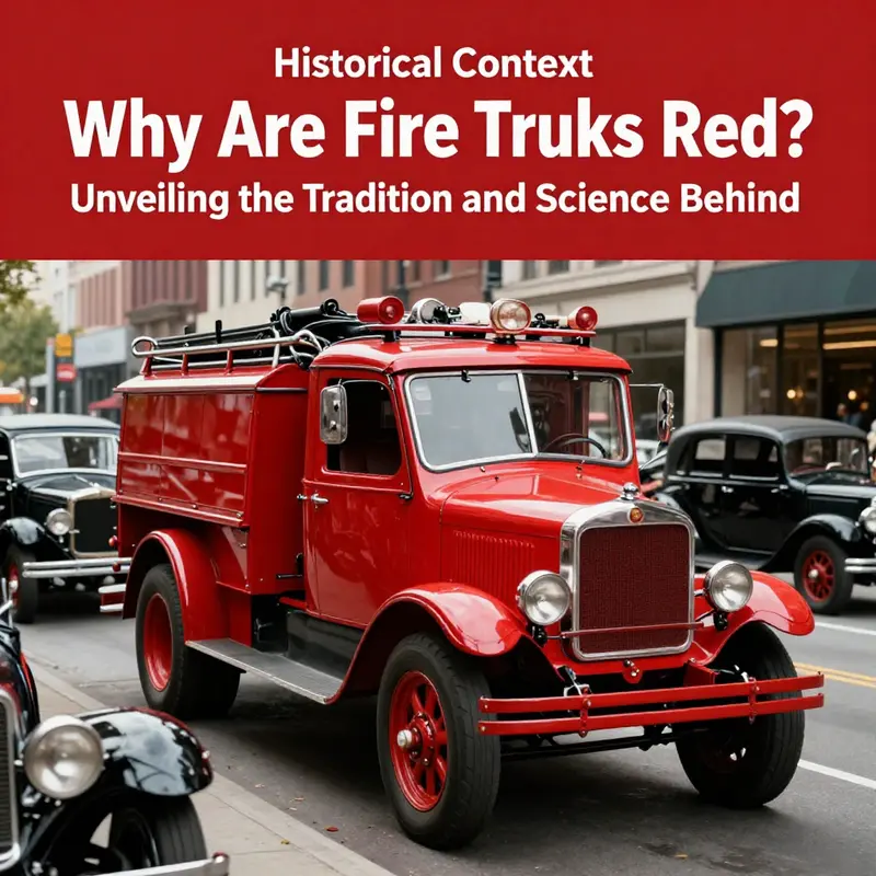 A historical glimpse of a red fire truck amidst the era’s common black automobiles, showcasing the color’s early significance.
