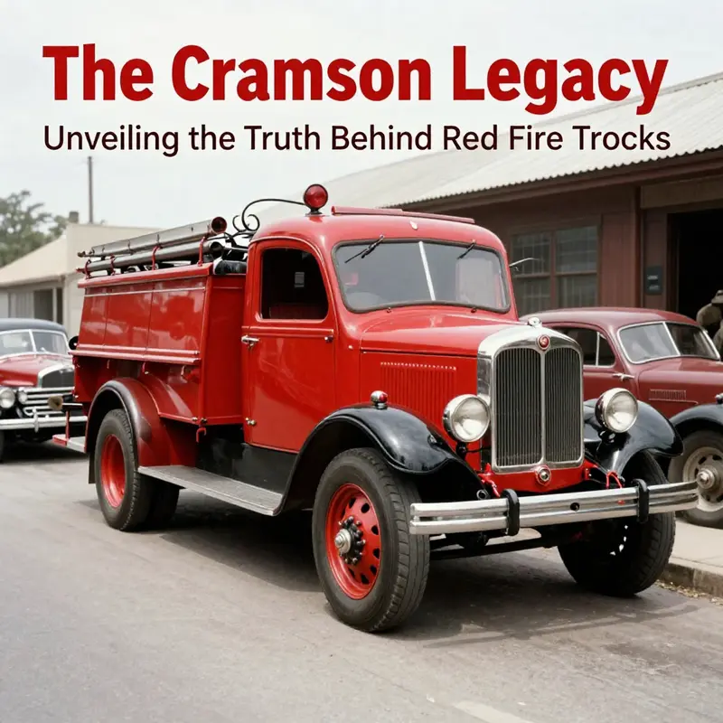An early 20th-century fire truck showcasing the transition to red vehicles amidst vintage automobiles.