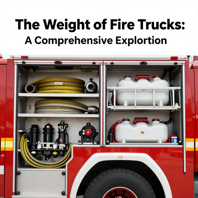 A diverse lineup of fire trucks illustrating their different types and respective weights.