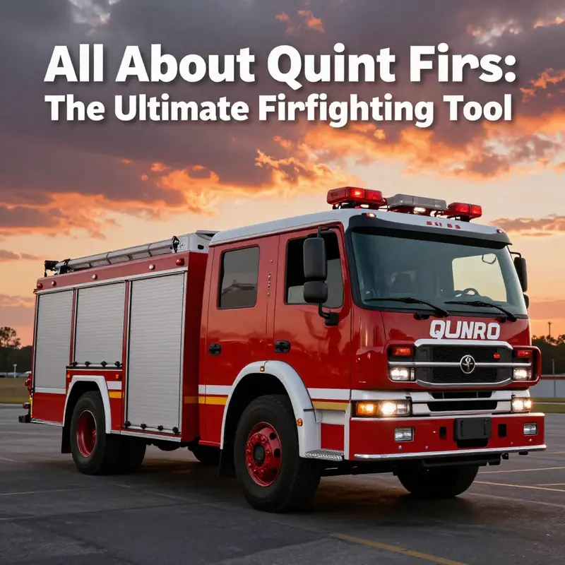 A quint fire truck against a sunset background, symbolizing hope and the bravery of firefighters.