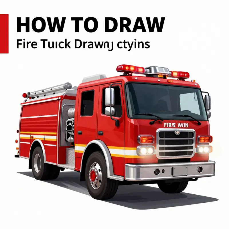 Start your drawing journey with fundamental shapes to outline the fire truck.
