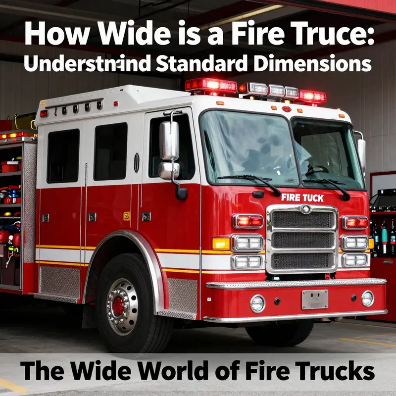 Standard dimensions of a fire truck highlighted in a real-world context.