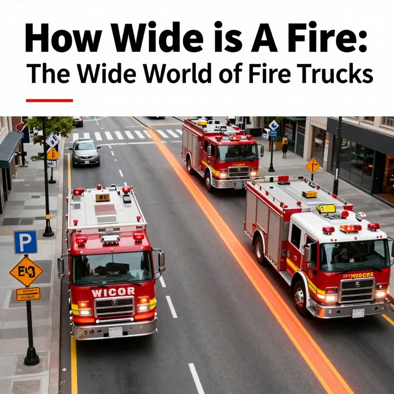 Standard dimensions of a fire truck highlighted in a real-world context.