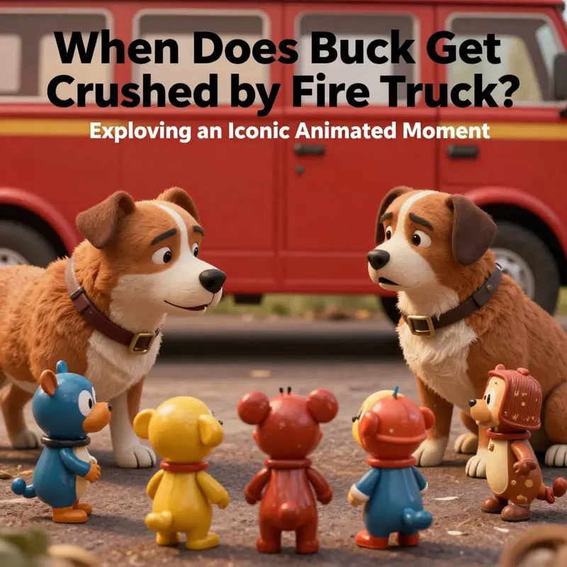 Buck narrowly escapes a dramatic situation involving a fire truck, highlighting his vulnerability.