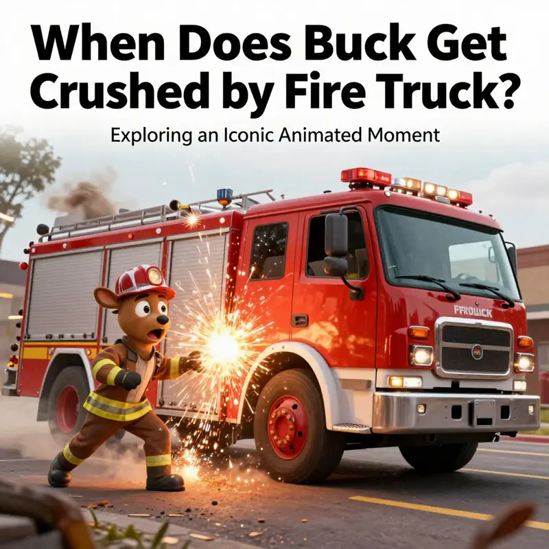 Buck narrowly escapes a dramatic situation involving a fire truck, highlighting his vulnerability.