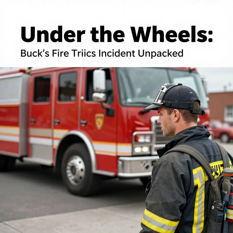 Buck lying beneath the fire truck while responders initiate the rescue.