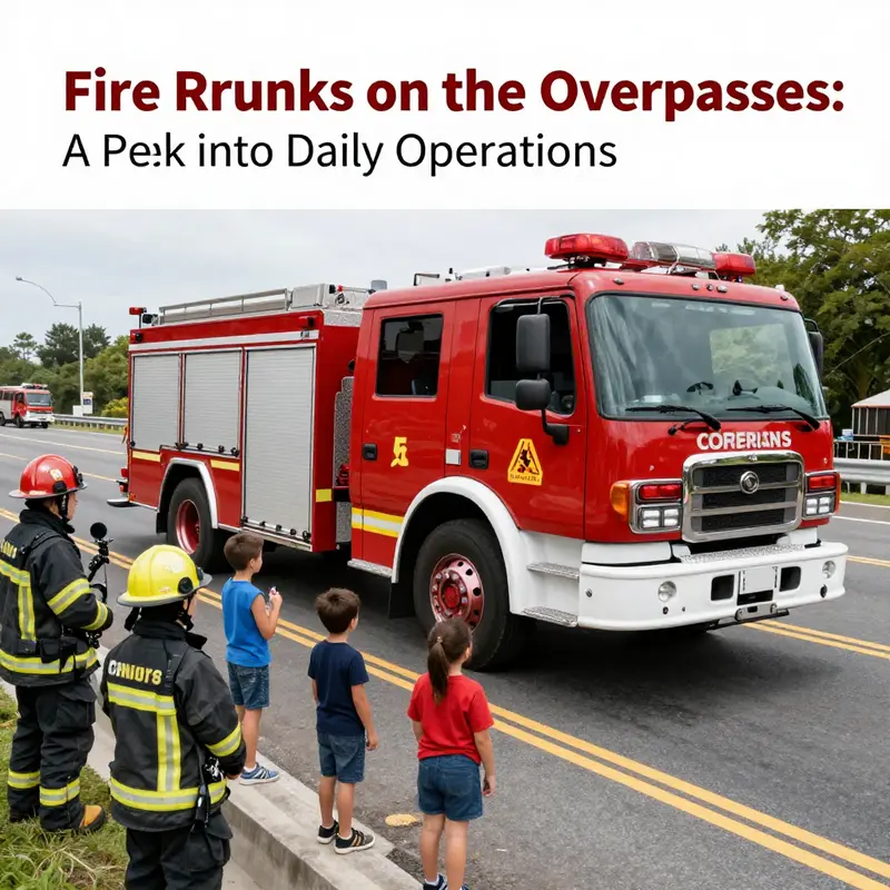 A fire truck on an overpass during a routine deployment, ensuring community safety.