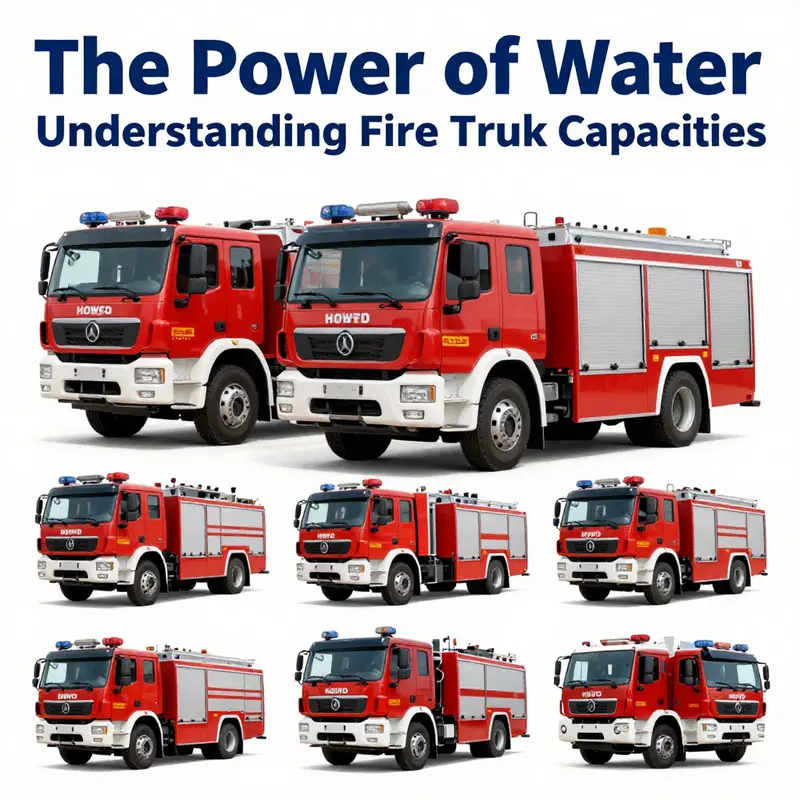 Diverse fire trucks exemplifying different capacities in water storage.