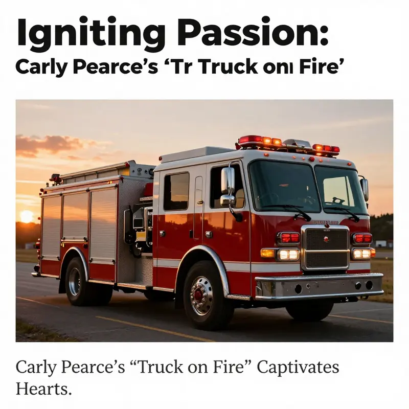 A fire truck silhouetted against a sunset, evoking themes of heroism and passion.