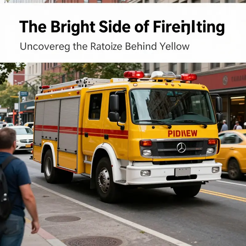 A yellow fire truck navigating a city street, demonstrating the importance of high visibility for emergency vehicles in urban settings.