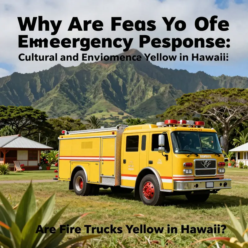 A collection of fire trucks showcasing diverse colors at a Hawaiian fire station, illustrating color standardization in emergency services.