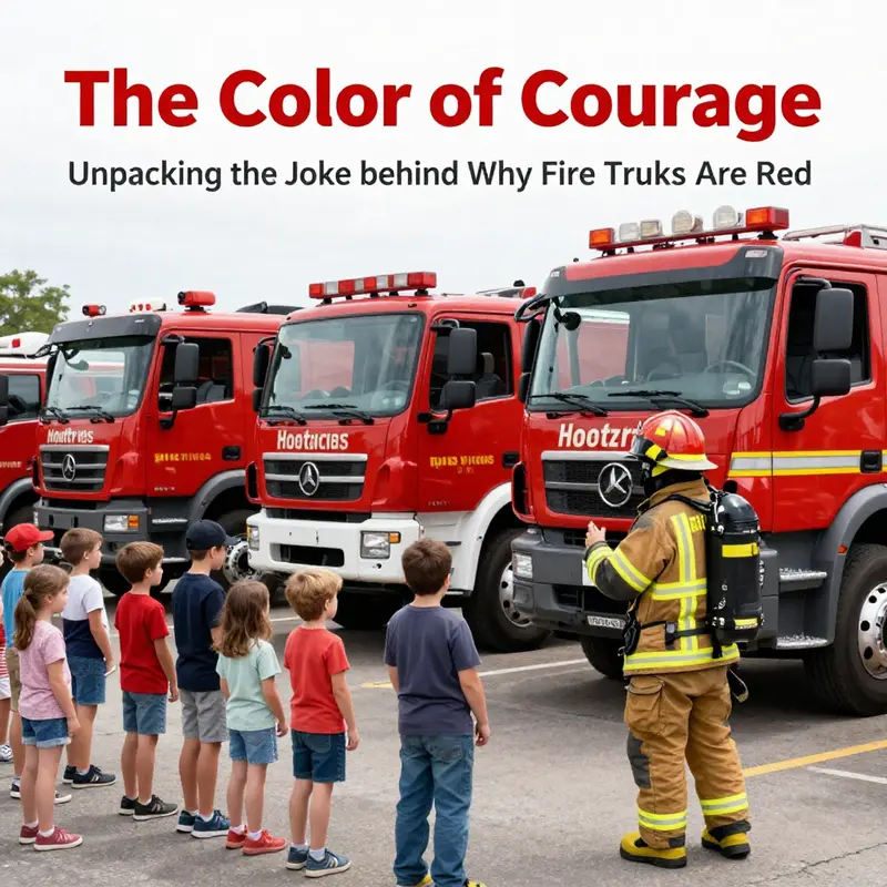 An illustration capturing the humor behind the question of why fire trucks are red.