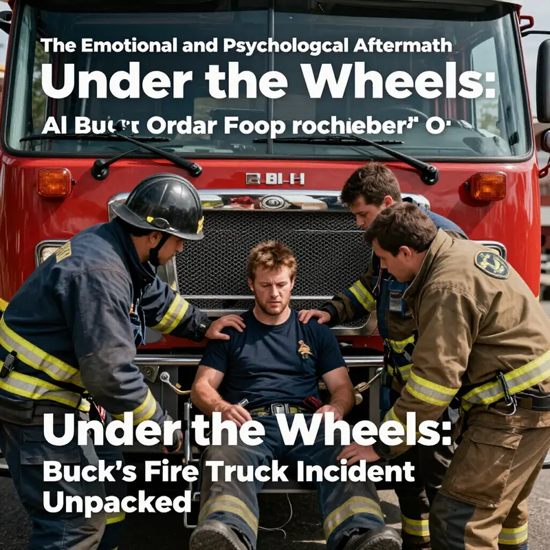 Buck lying beneath the fire truck while responders initiate the rescue.