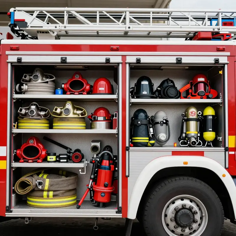 A fire truck stands ready, embodying its critical role in firefighting and community safety.