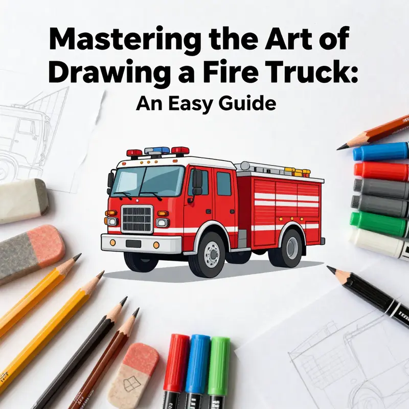 Follow these easy steps to draw a fire truck, from simple shapes to detailed features.