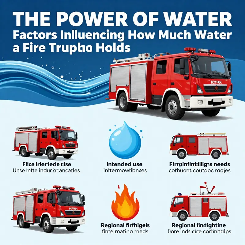 Diverse fire trucks exemplifying different capacities in water storage.