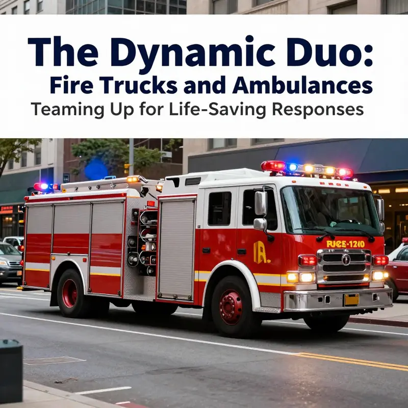 Fire trucks and ambulances navigating urban traffic to provide rapid emergency response.