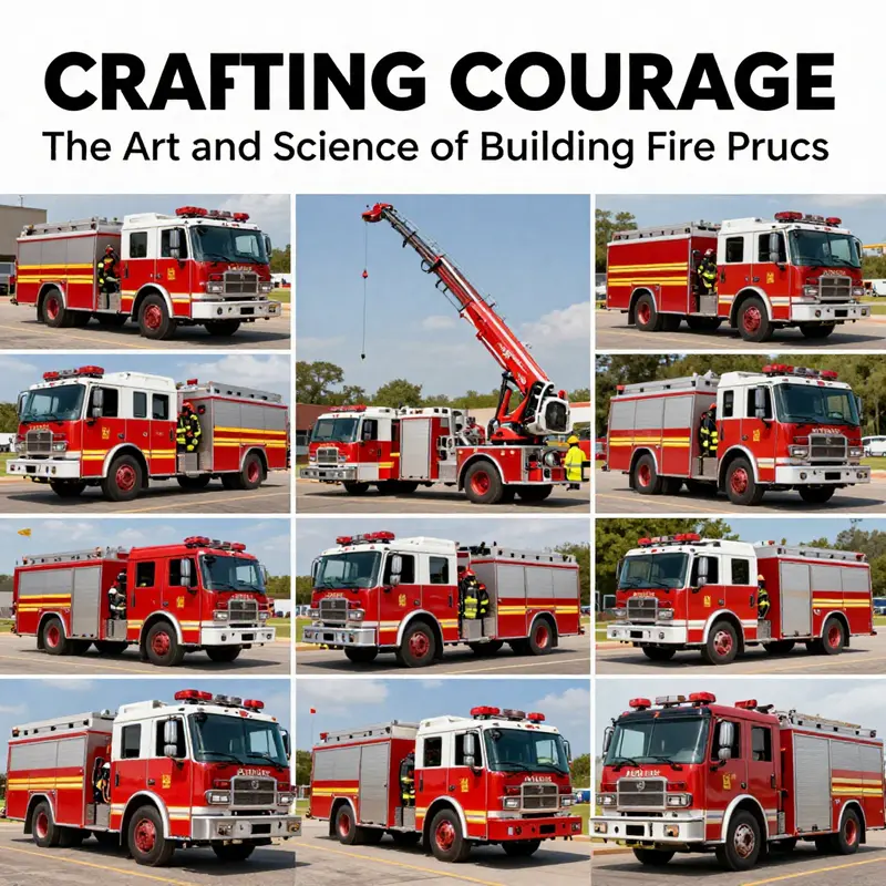 A collage of various fire trucks responding to emergencies, illustrating the diversity and importance of fire safety vehicles in firefighting.