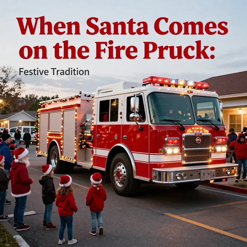 Santa Claus bringing holiday joy from a fire truck, symbolizing community spirit.