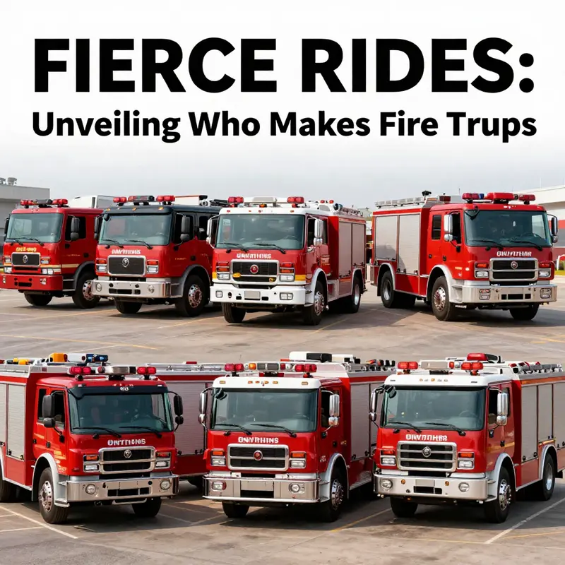 A lineup of diverse fire trucks parked in front of a fire station, emphasizing the variety in fire truck designs and manufacturers.