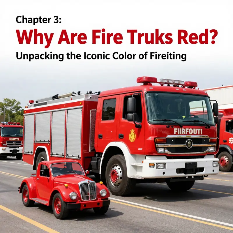 Early fire trucks in bright red, a deliberate choice to stand out in a sea of black vehicles.