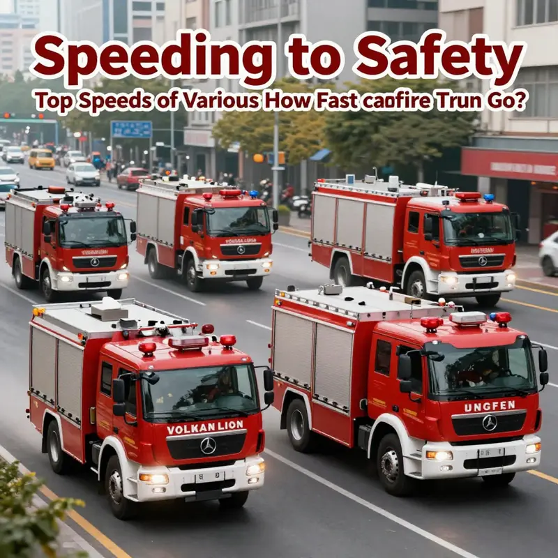 A lineup of fire trucks demonstrating their impressive top speeds.