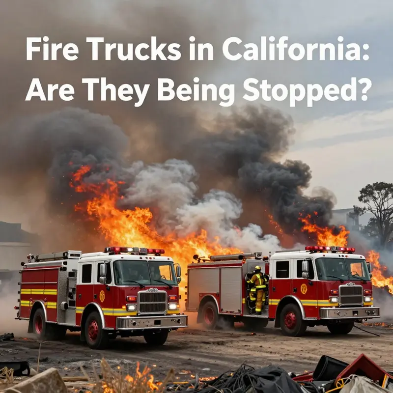Fire trucks navigating perilous terrain amidst California wildfires, highlighting the intense challenges firefighters encounter.