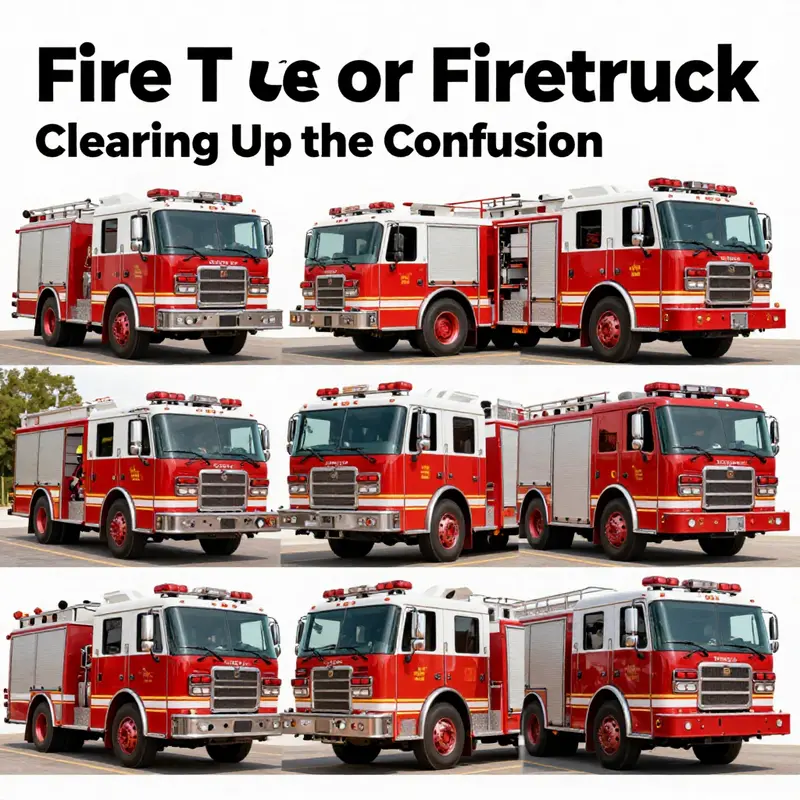 An image montage displaying various fire truck models in action responding to emergencies.