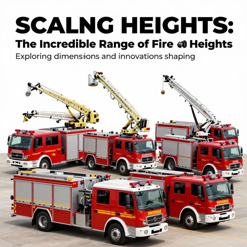 Various fire trucks in action during a rescue operation, displaying the diversity of heights and capabilities in firefighting.