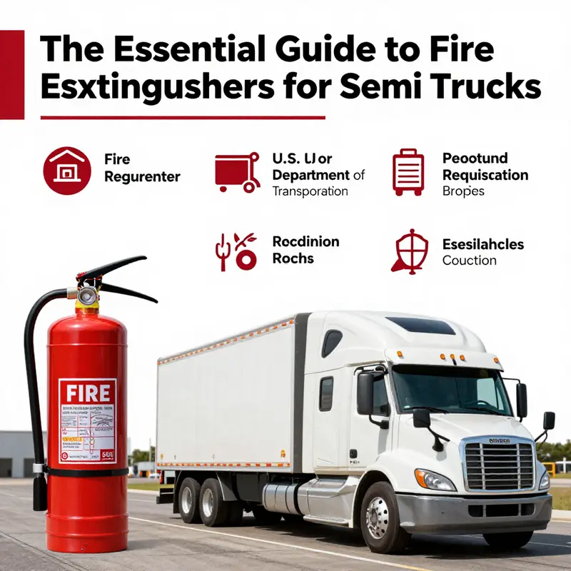 A semi truck equipped with a properly sized fire extinguisher, demonstrating compliance with safety regulations.