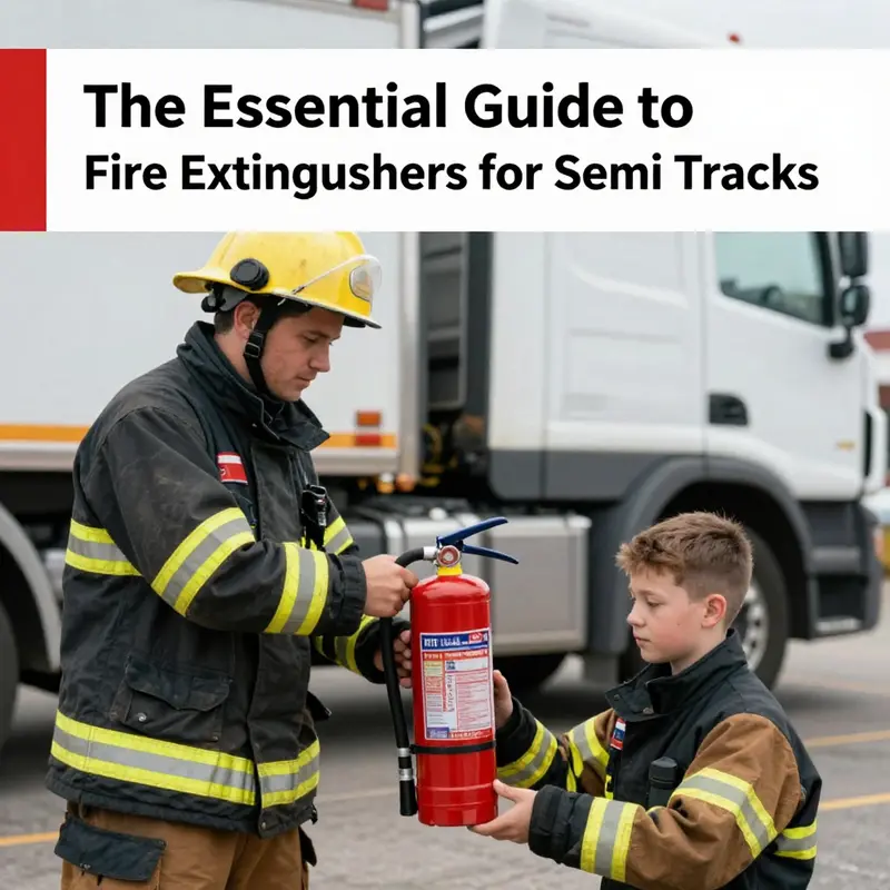 A semi truck equipped with a properly sized fire extinguisher, demonstrating compliance with safety regulations.