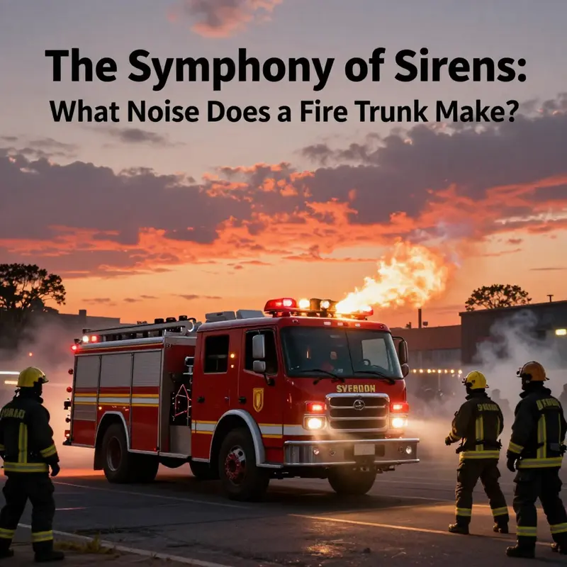 A fire truck with flashing lights and sirens in action during a sunset emergency response.