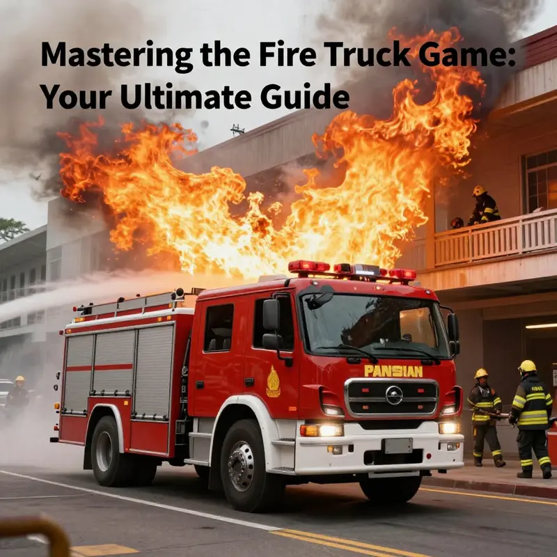 A fire truck in action, spraying water on flames during an emergency response.