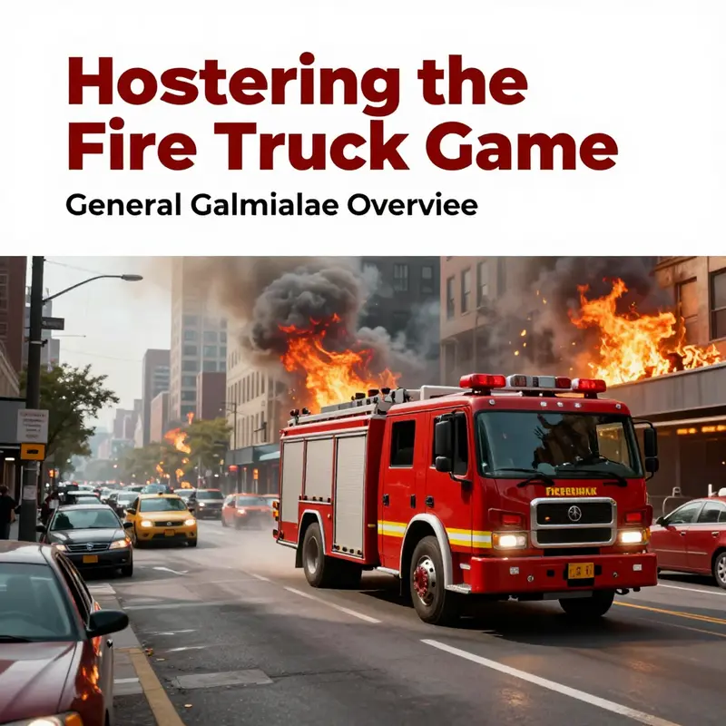 An illustration depicting the main gameplay elements of fire truck games.