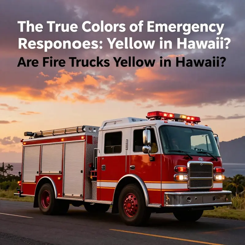 A fire truck in front of a beautiful Hawaiian sunset, encapsulating the essence of emergency service in an idyllic setting.