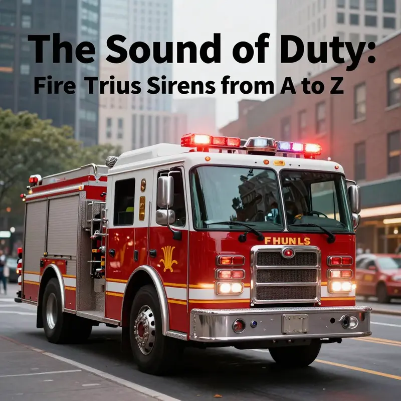 A fire truck in a dynamic urban setting with siren sounding, symbolizing emergency response.